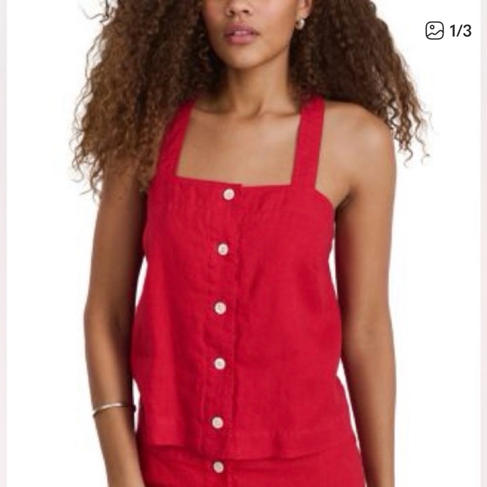 Alex Mill Red Button-Front Linen Tank